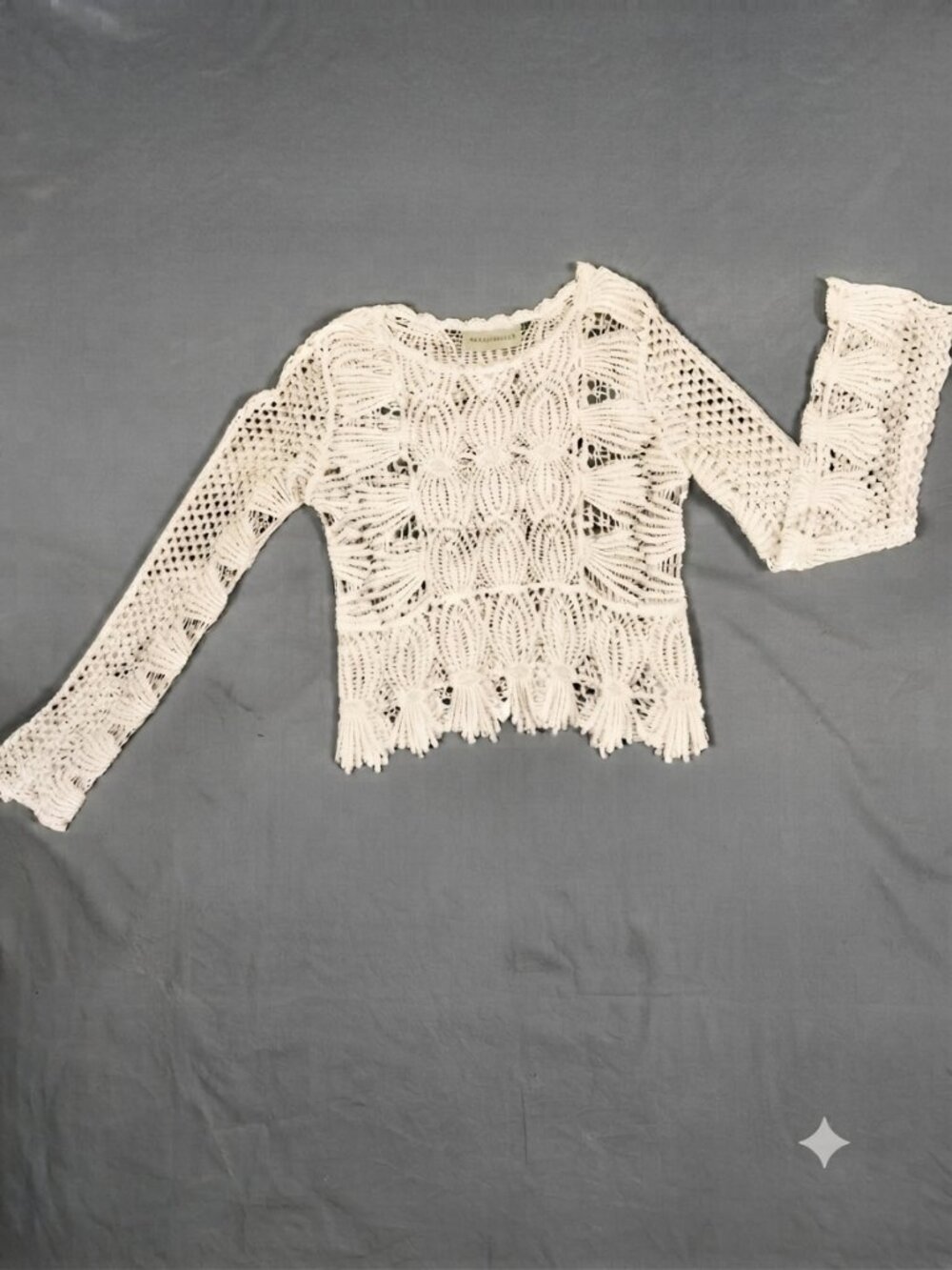 Rebellion Open Knit Crochet Cottagecore Crop Top Festival BohoChic Size Small - Picture 2 of 11